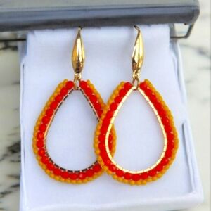 #205 HAND CRAFTED Earrings handmade hoops beaded teardrop
